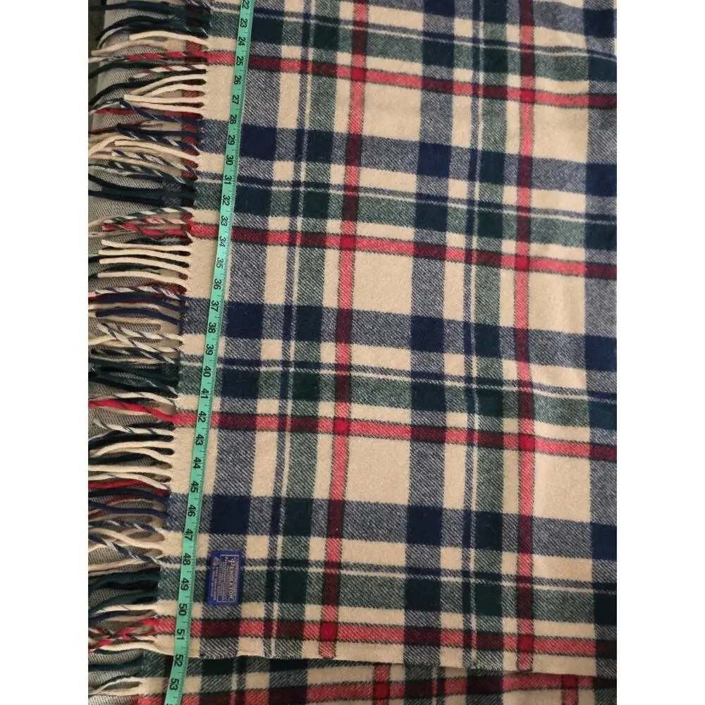 Pendleton Green Plaid Fringe Made In USA Virgin Wool Blanket 64x52 in VTG